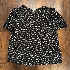 Tamara H. Plus size Floral Black and White Women's Top